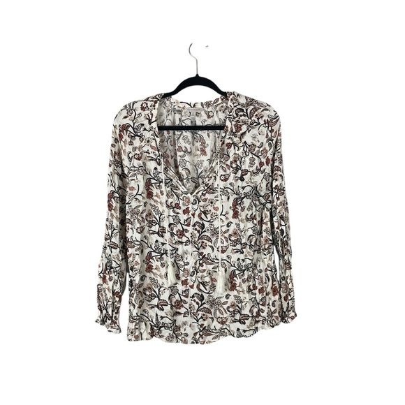 Lucky Brand Tops - Lucky Brand Boho Tassel Peasant Blouse Floral Print Size L
